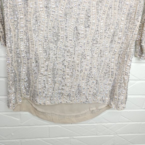 MLV Tyler Ivory Sequined Mini Dress Long Sleeve Backless Fully Beaded Lined S - Picture 3 of 7
